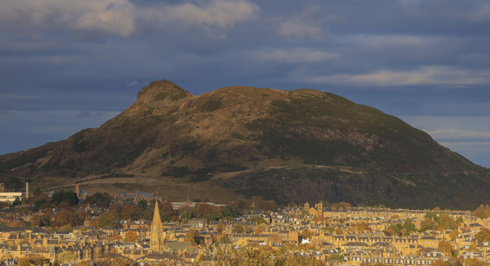 The view of Arthur's Seat ancient volcano in Edinburgh